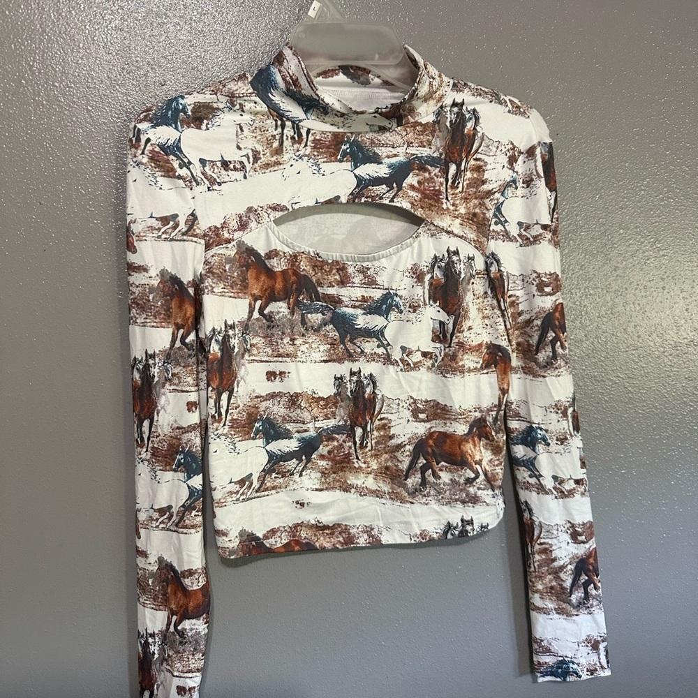 Equestrian Print Long Sleeve Top